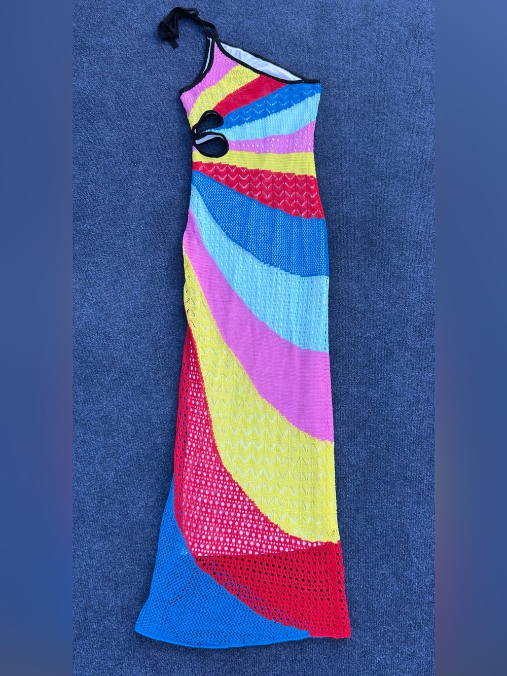 Staud Alpes One-Shoulder Multi-Color Crochet Knit Maxi Dress Rainbow Medium - Picture 7 of 16